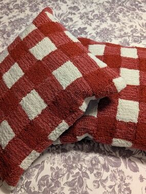 Red and White Checker Chenille Throw Pillows